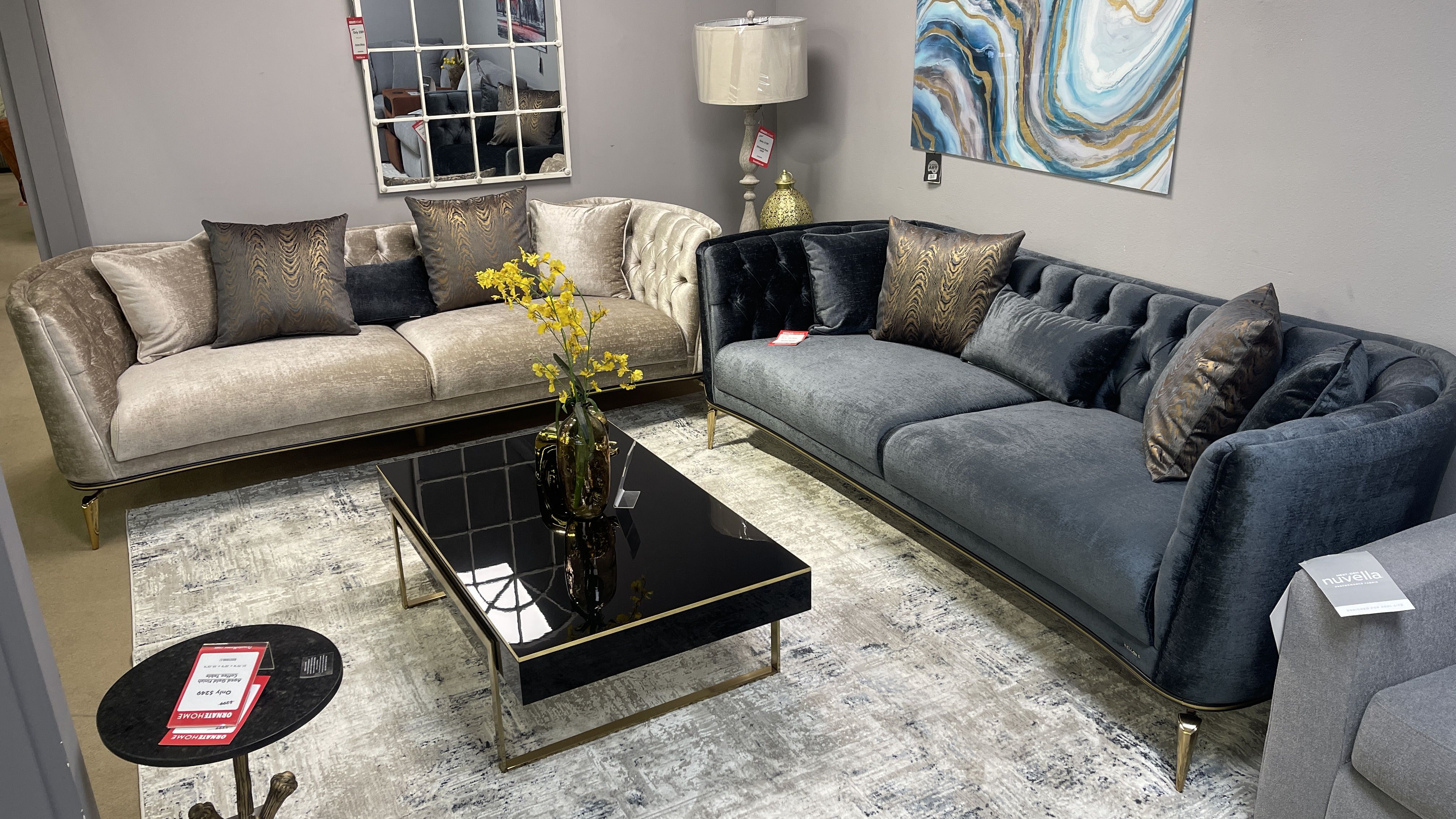 Green Velvet Sofa w/ Gold Metal Leg Traditional