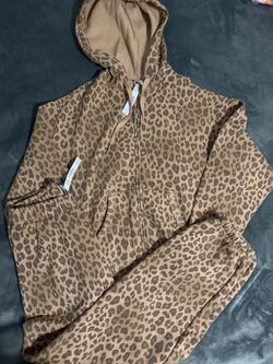 Leopard Print Zip-Up Hoodie and Jogger Set