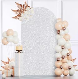 MODFUNS Sequin Arch Cover Silver 6FT Arch Cover Wedding Arch Backdrop Cover For Arch Stand Glittering Chiara Arch Cover Backdrop Fabric Spandex Arch C