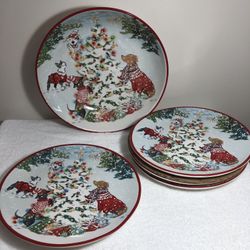 Serving Bowl and 4 Plates 