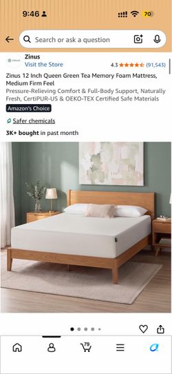 Zinus 12 Inch Queen Green Tea Memory Foam Mattress