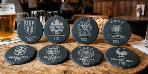 Custom Laser Engraved Slate Coasters -Soccer