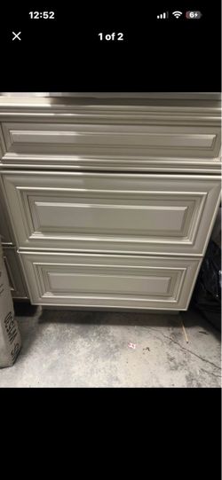 Cream Three-Drawer Base Cabinet