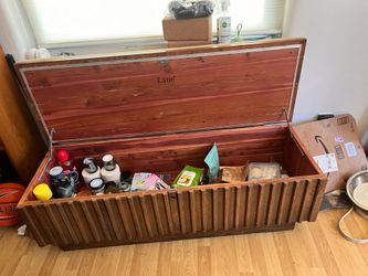 Mid Century Wooden Storage Bench with Padded Top