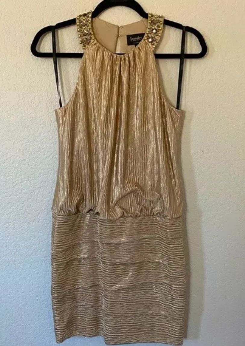 NWT $295 Laundry by Shelli Segal Women's Size 2 Gold Embellished Cocktail Dress
