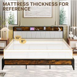 King Size Bed Frame and Headboard with Charging Station, King Bed Frame with Storage, Heavy Duty Steel Support, No Box Spring Needed, Squeak Resistant