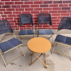 5-Piece Modern Outdoor Chair & Table Set – Black & Gold