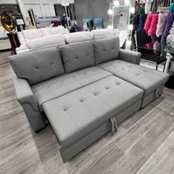 Grey Faux Leather Sofa Sleeper With Storage 🔥FINANCING AVAILABLE 
