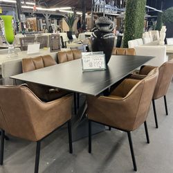 7  Piece Table Set Leather Chairs porcelain table top metal base 42 x 79