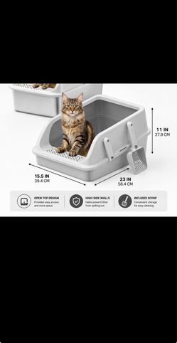 High-Sided Open Top Cat Litter Box with Scoop