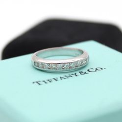 Tiffany & Co Lucida Platinum Diamond 4mm Wedding Anniversary Band Ring Size 5.5