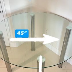  5 pieces Round Dining Table Set, Tempered Glass Kitchen Dining Table, And 4 Pieces Artificial Leather Chairs, Modern Dining Table Set For Kitchen  Th