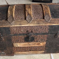 Antique Victorian Dome-Top Steamer Trunk – Embossed Metal Travel Chest