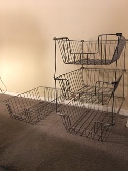 4 Office Organization Baskets with 8 Stands - Industrial Metal