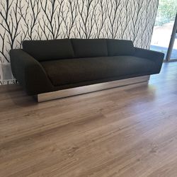 Gorgeous Deep Green Bouclé Couch With Mirror Base