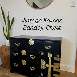 Vintage Korean Bandaji Chest – Brass Hardware Asian Cabinet / Buffet