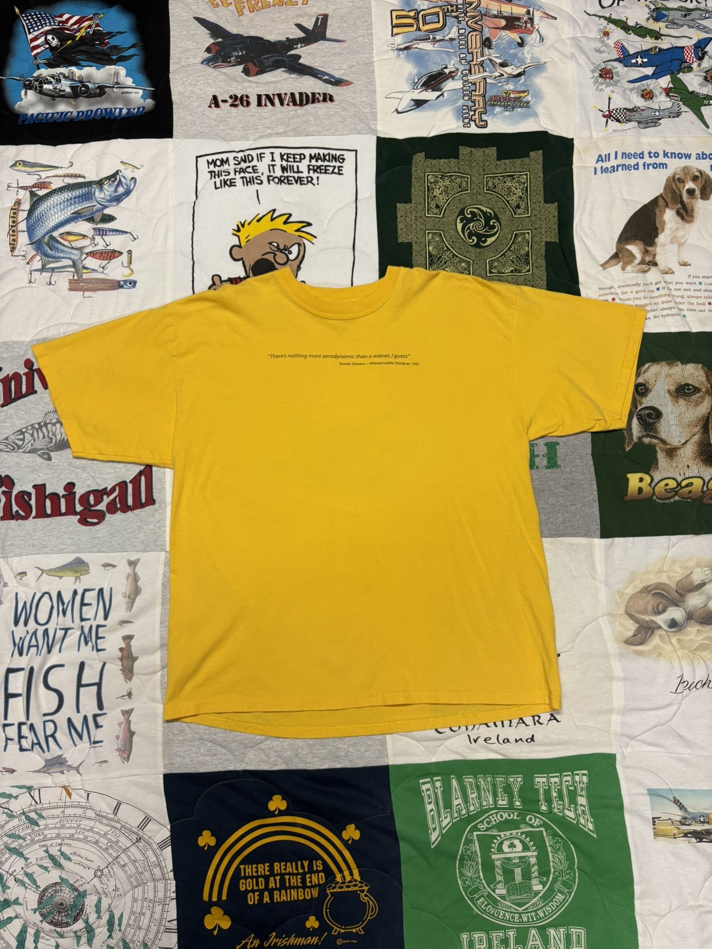 Oscar Mayer Weiner Yellow Tshirt “ There’s Nothing More Aerodynamic Than A Weiner I Guess “ Quote Size XXL