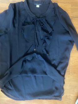 Tommy Hilfiger Navy Blue Ruffled Blouse Large