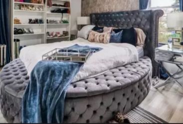 Queen Oversized Gray Tufted Statement Bed
