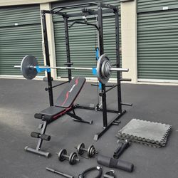 Bench press, squat rack, weights (Free Delivery)