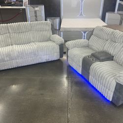 New Corduroy Fabric Reclining Couch / Love Seat.  Grey Or Brown.  82x39x38H;75x39x38H.  Free Delivery!