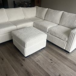 New Fluffy Soft Corduroy Sectional.  White.  92x92.  Free Delivery!