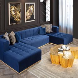 BRAND NEW! Elisha Blue Velvet Double Chaise Sectional 