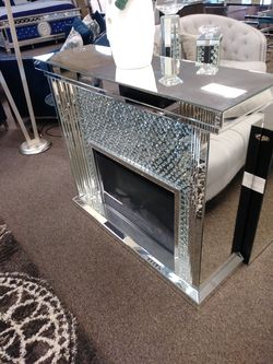 Noralie 90455 Mirrored Glass Fireplace 47"W x 15"D x 40"H