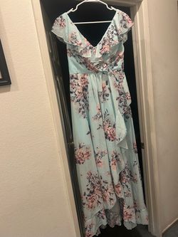 Light Blue with Floral Print / Ruffle Maxi Dress