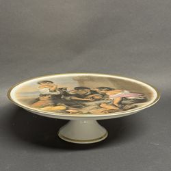 JWK Western Germany 12.75” Footed Porcelain Cake Plate Gold Rimmed Plate