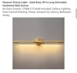 Gold Brass 30-Inch Dimmable Picture Light Wall Sconce