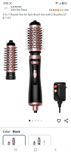 Rotating Hair Dryer Brush, 3-in-1 Detachable Round Hot Air Spining Brush Set with 2 Brushes (2" & 1.5"), Negative Ionic Blow Volumizer, 2 Speeds Rotat