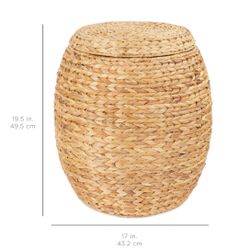 Ottoman Storage FootStool Basket Barrel Lid  Hyacinth Woven NWOB Round
