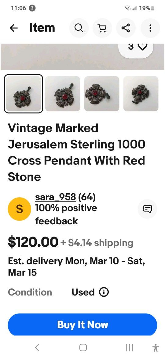 Vintage Silver Maltice Cross, Jerusalem