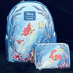 Loungefly Disney The Little Mermaid Under The Sea Mini Backpack / Wallet Set