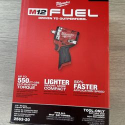 Milwaukee M12 FUEL 12V Lithium-Ion Brushless Cordless Stubby 1/2 in. Impact Wrench (Tool-Only)