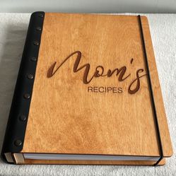 Moms Recipes Book Hard wood cover leather binder with 200 blank pages and elastic strap. Pick up!  