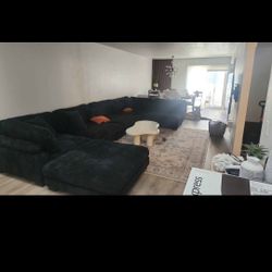 Black 7 Pc Corduroy Modular Sectional W/ Chaise Lounge & Ottoman