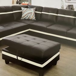 Black And White Leather Sectional Couch And Ottoman