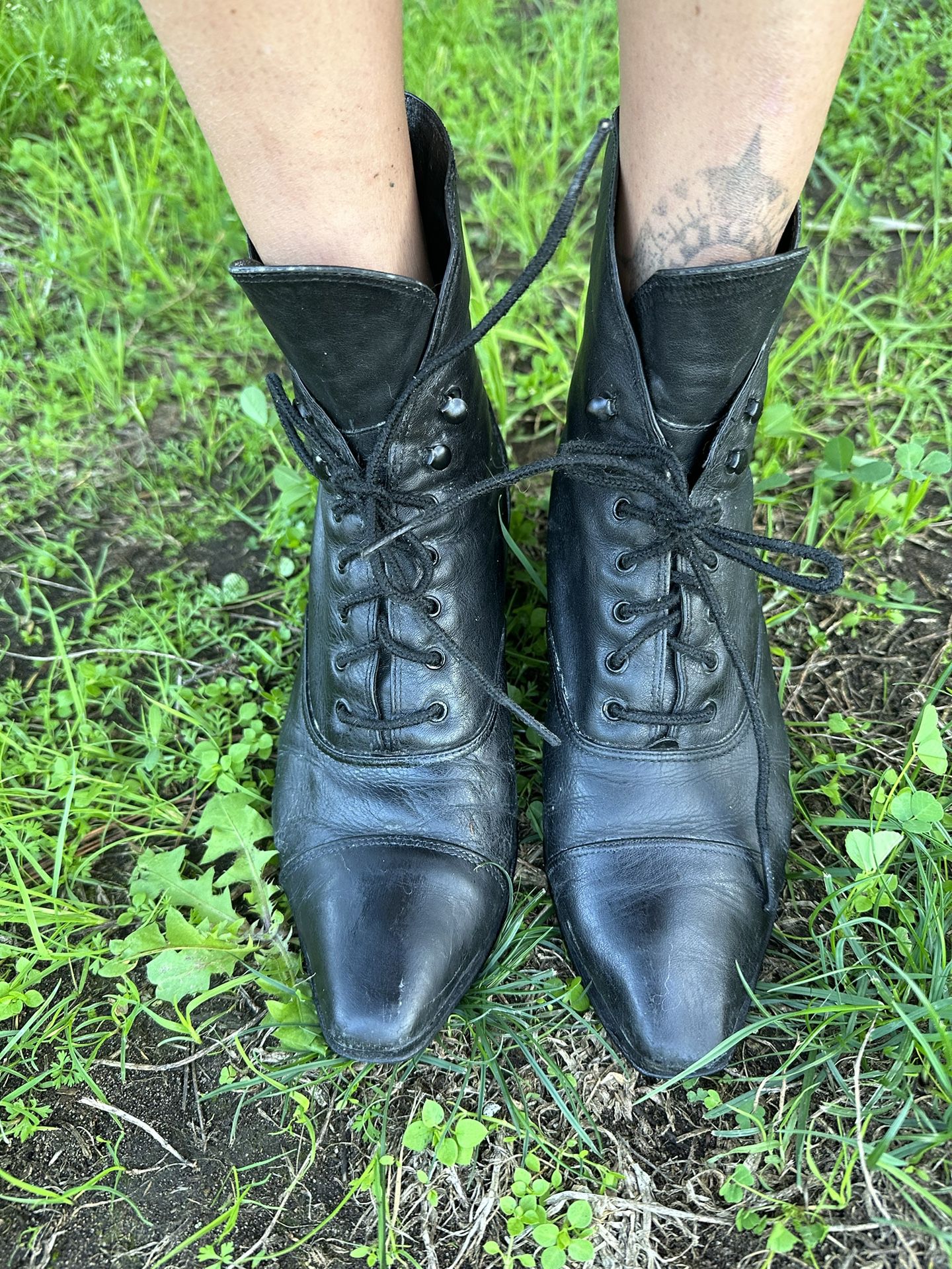 Vintage Leather Lace up Black Boots Made In Brazil