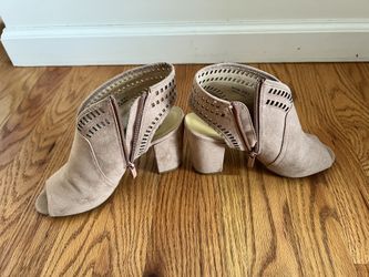 Francesca Tan Suede Peep Toe Boots With Heel