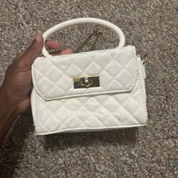 White Quilted Mini Bag with Gold Chain