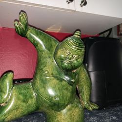 Large Old Green Pottery Japan Human Man Sumo Wrestling Figure Statue