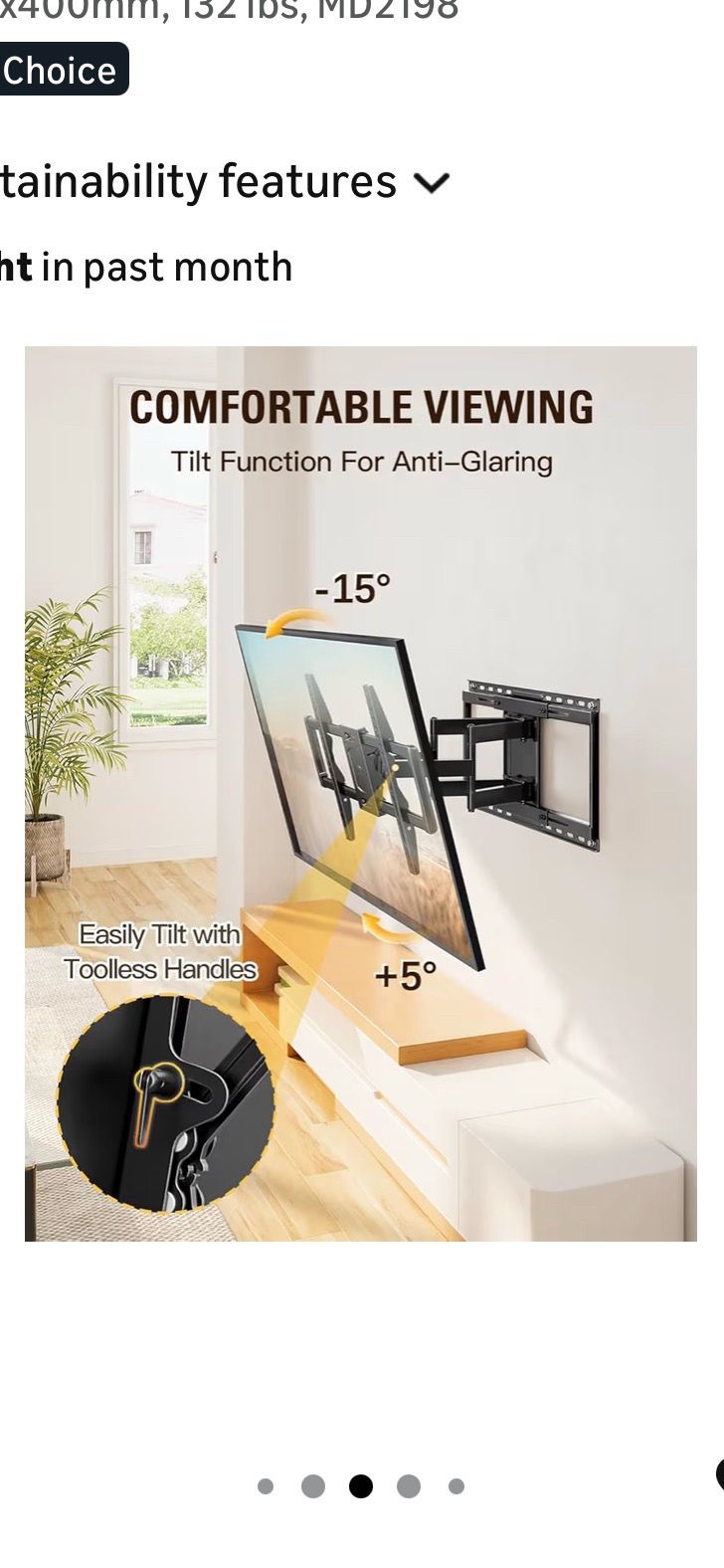New Mounting Dream Sliding TV Wall Mount for 42-86" TVs, Full Motion Articulating Dual Arms, Easy TV Centering, Max VESA 600x400mm, 132 lbs, MD2198
