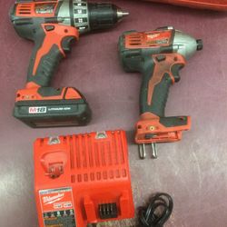 MILWAUKEE M18 CORDLESS KIT 1/4” HEX IMPACT DRIVER AND  1/2” DRILL DRIVER LITHIUM 18V