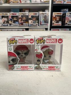 2 BITTY Groot & Rocket Racoon Holiday 1" Funko Pops Marvel MCU Guardians Galaxy