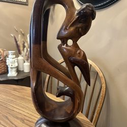 The Kiss Vintage African Handmade Carving Couple Love Kissing Folk Art Wooden