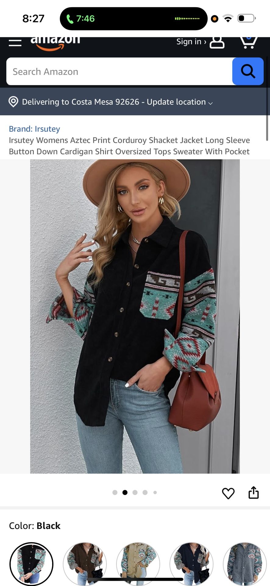 Womens Aztec Print Corduroy Shacket Jacket Long Sleeve Button Down Cardigan Shirt Oversized Tops Sweater With Pocket