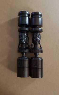 Vintage Set of Ebony Hand Carved Wood Candlestick Holders