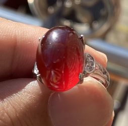 Vintage Sterling Silver Womens Red Garnet Gemstone Ring for Women